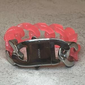 Retired Vitaly Large Pink Chain silver tone lock bracelet chunky oversized
